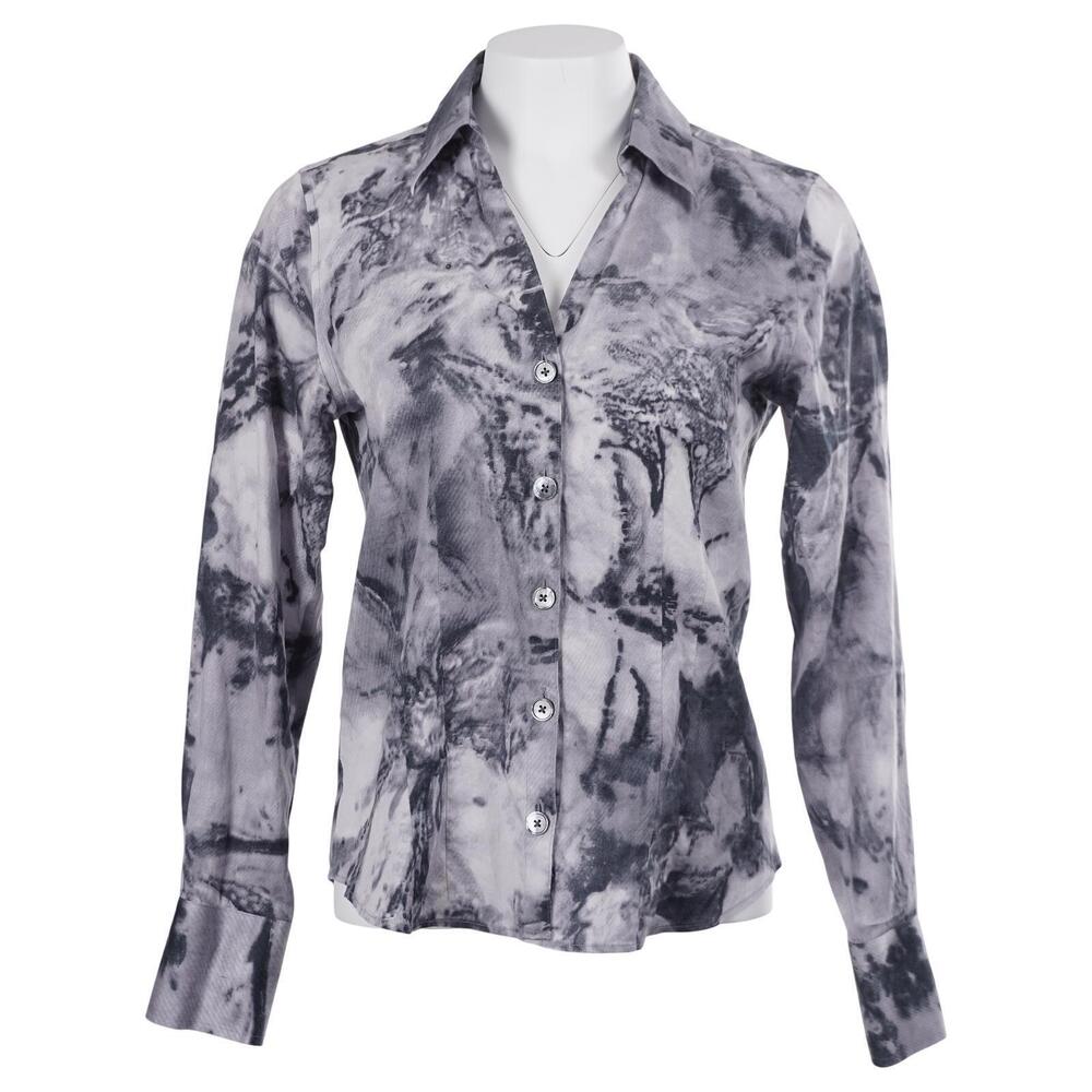 Paperwhite Shirt Women 8 Gray Floral Print Cotton Long Sleeve Button Up